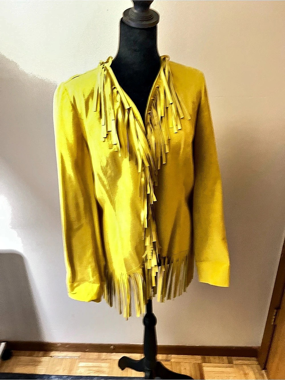 ZUT Women's Fringe Leather Jacket Yellow Size Medium